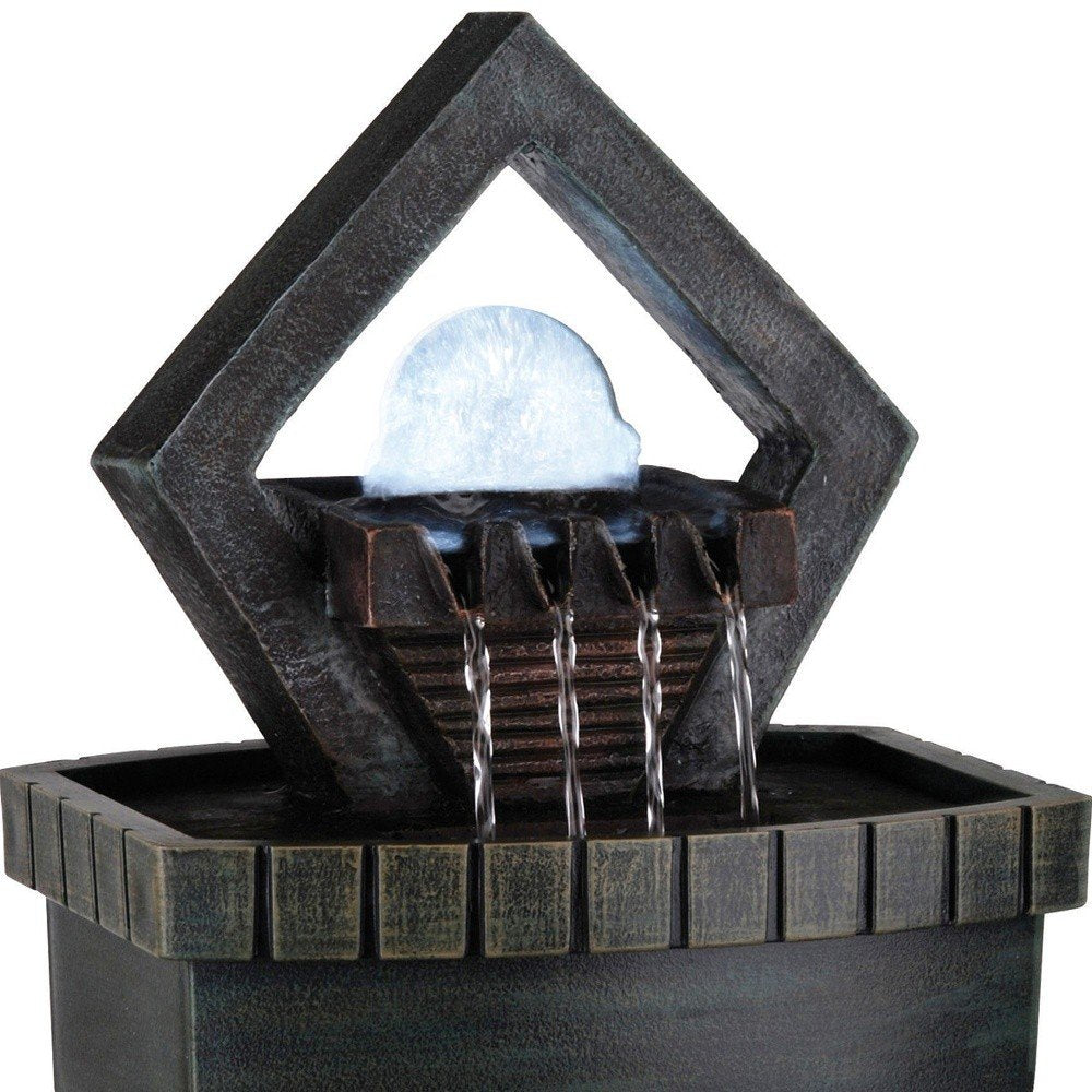 10" Brown Polyresin Geo and Pebbles Tabletop Fountain with LED Light HomeRoots