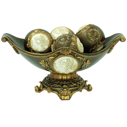 8" Bronze Polyresin Classical Greek Decorative Bowl With Orbs HomeRoots