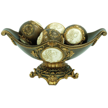 8" Bronze Polyresin Classical Greek Decorative Bowl With Orbs HomeRoots