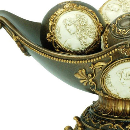 8" Bronze Polyresin Classical Greek Decorative Bowl With Orbs HomeRoots