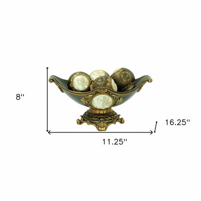 8" Bronze Polyresin Classical Greek Decorative Bowl With Orbs HomeRoots
