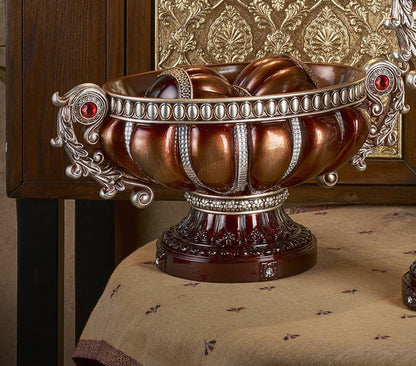 9" Reddish Bronze And Silver Polyresin Decorative Bowl With Orbs HomeRoots