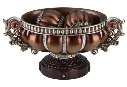 9" Reddish Bronze And Silver Polyresin Decorative Bowl With Orbs HomeRoots