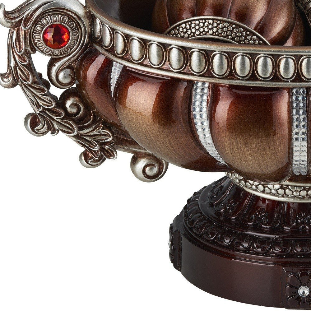 9" Reddish Bronze And Silver Polyresin Decorative Bowl With Orbs HomeRoots