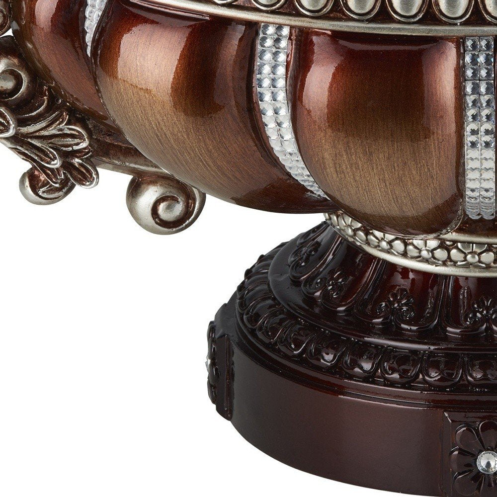 9" Reddish Bronze And Silver Polyresin Decorative Bowl With Orbs HomeRoots