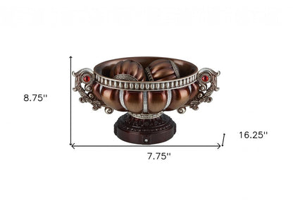 9" Reddish Bronze And Silver Polyresin Decorative Bowl With Orbs HomeRoots