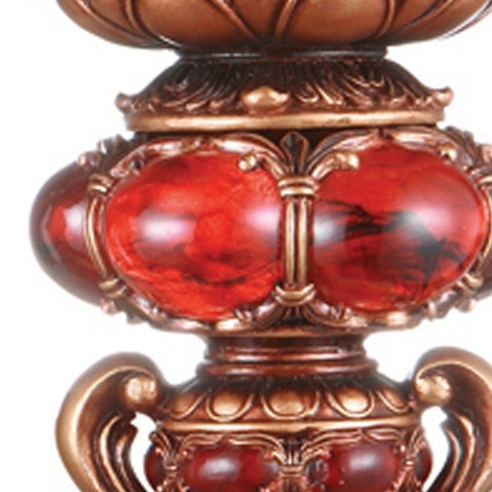 16" Tall Red and Brown Faux Marble Candle Holder with Candle HomeRoots
