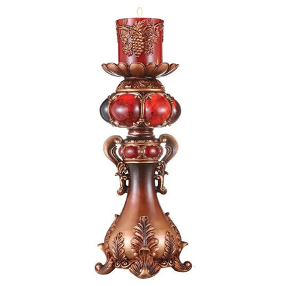 20" Brown and Red Faux Marble Tabletop Candle Holder and Candle HomeRoots