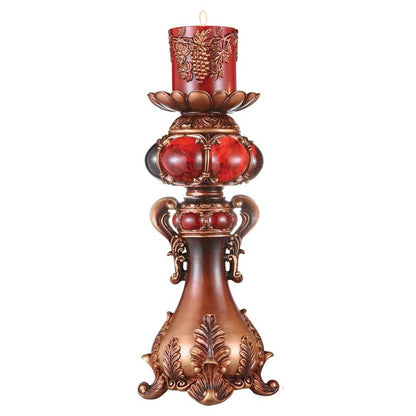 20" Bronze Brown And Red Floral Polyresin Tabletop Pillar Candle Holder With Candle HomeRoots
