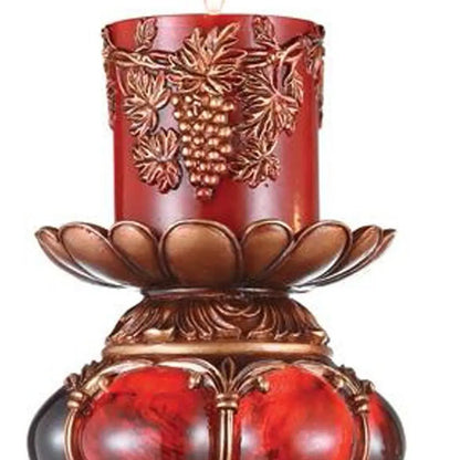20" Brown and Red Faux Marble Tabletop Candle Holder and Candle HomeRoots
