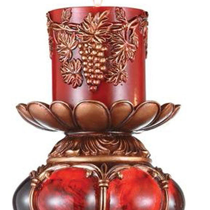 20" Bronze Brown And Red Floral Polyresin Tabletop Pillar Candle Holder With Candle HomeRoots