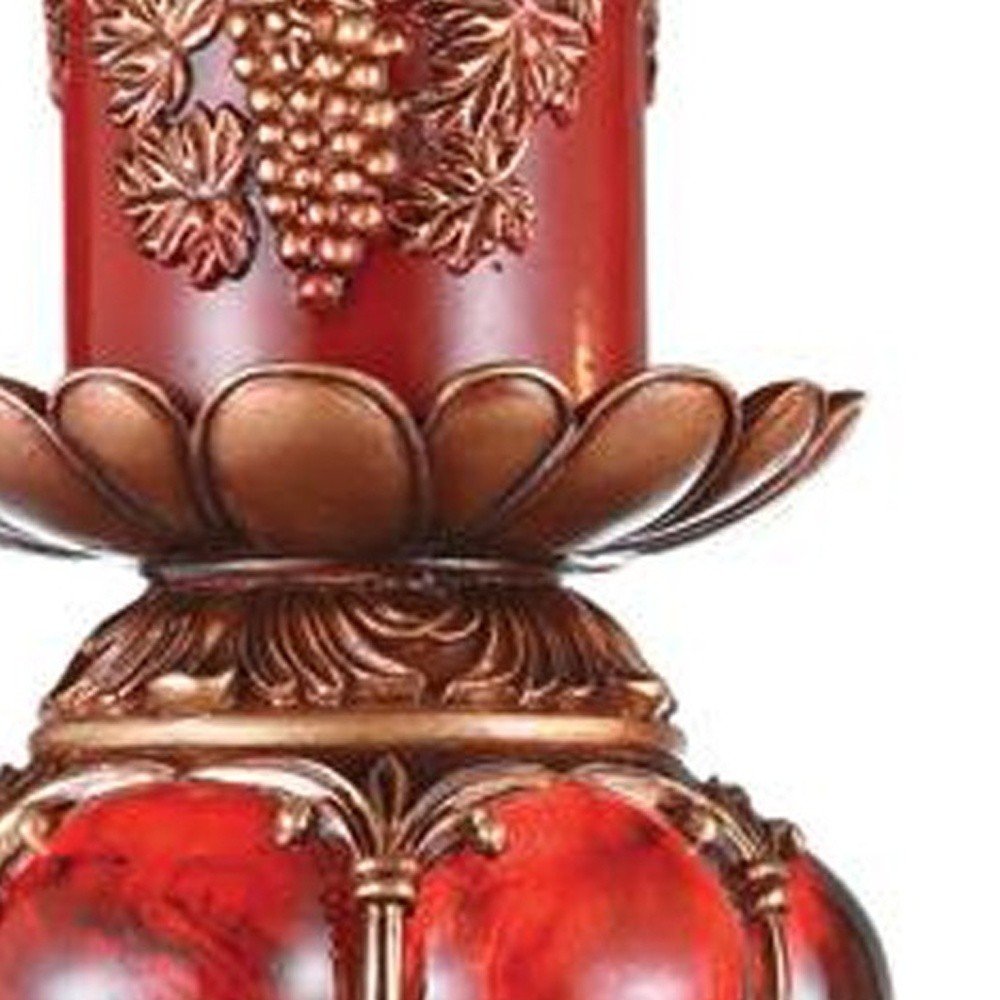 20" Bronze Brown And Red Floral Polyresin Tabletop Pillar Candle Holder With Candle HomeRoots