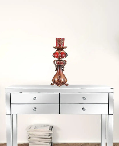 20" Brown and Red Faux Marble Tabletop Candle Holder and Candle HomeRoots