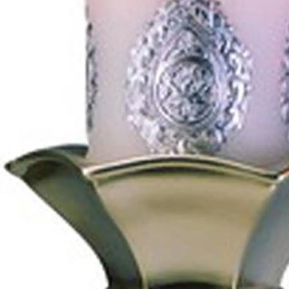 Set of Two Silver Metallic Polyresin Ornate Tabletop Pillar Candle Holders With Candle HomeRoots