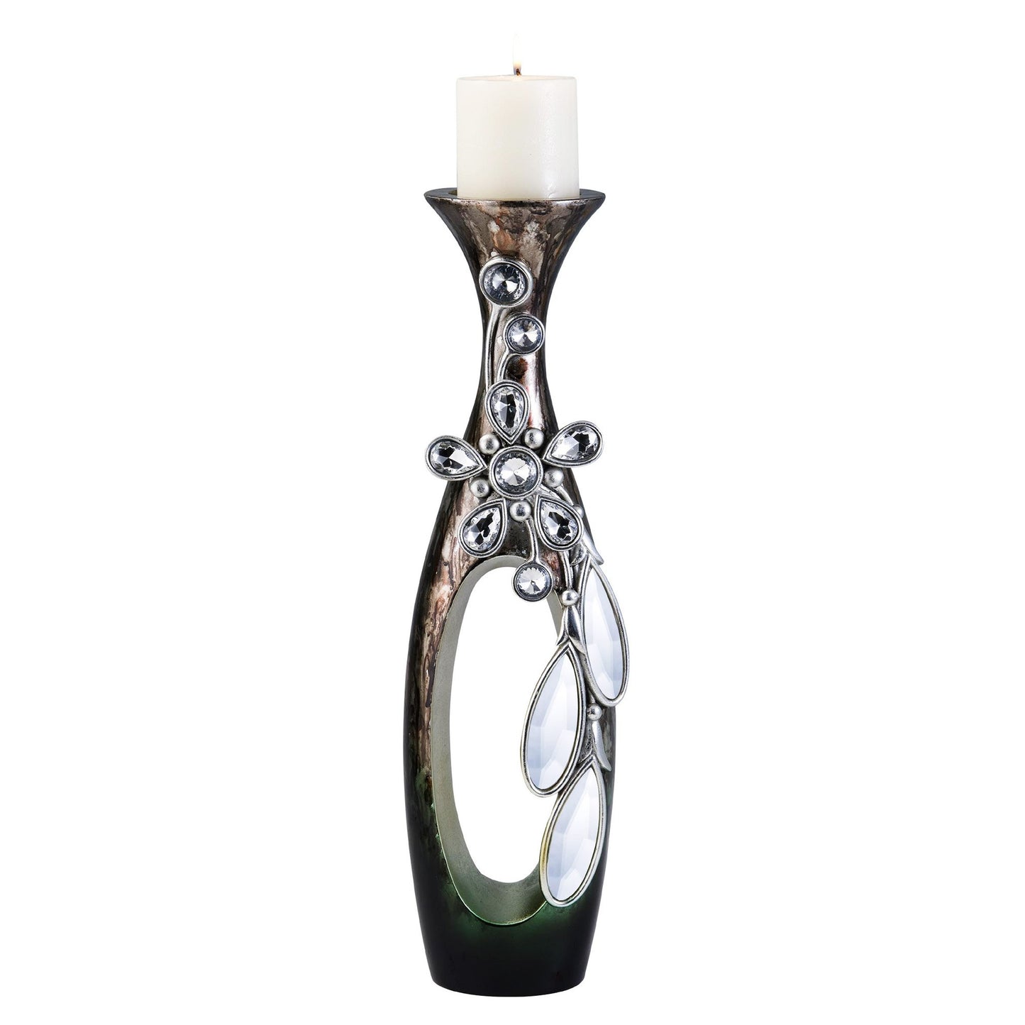 16" Ornate Faux Crystal Tabletop Pillar Candle Holder