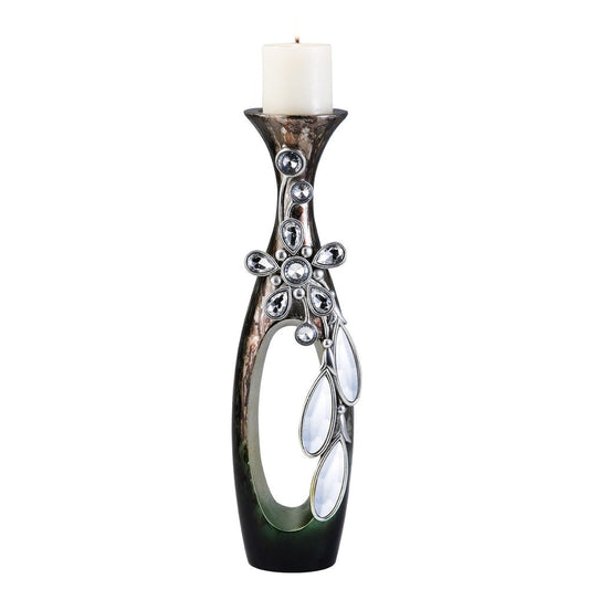 16" Ornate Faux Crystal Tabletop Pillar Candle Holder HomeRoots