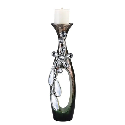 16" Ornate Faux Crystal Tabletop Pillar Candle Holder HomeRoots