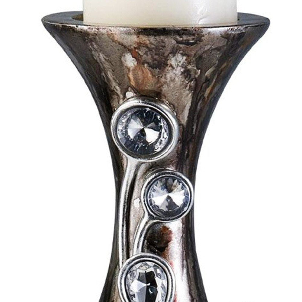16" Ornate Faux Crystal Tabletop Pillar Candle Holder — view 3