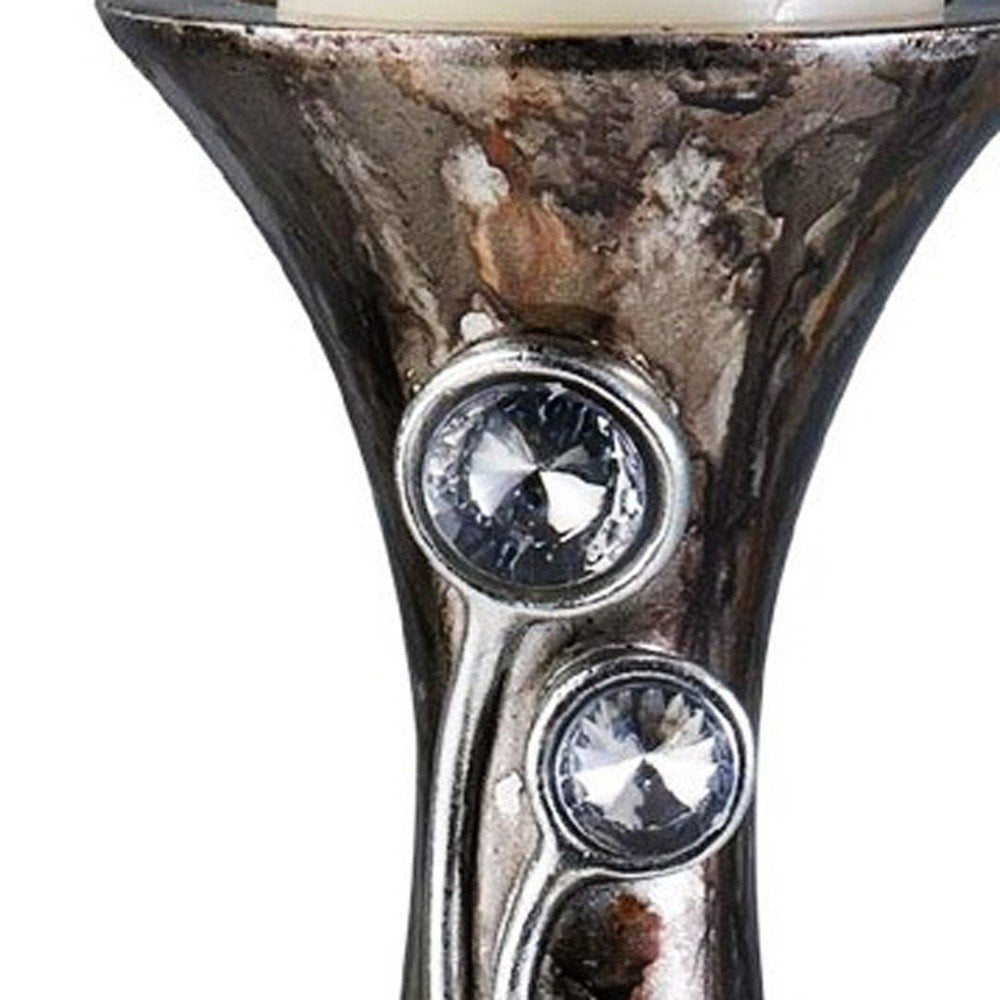 16" Ornate Faux Crystal Tabletop Pillar Candle Holder HomeRoots