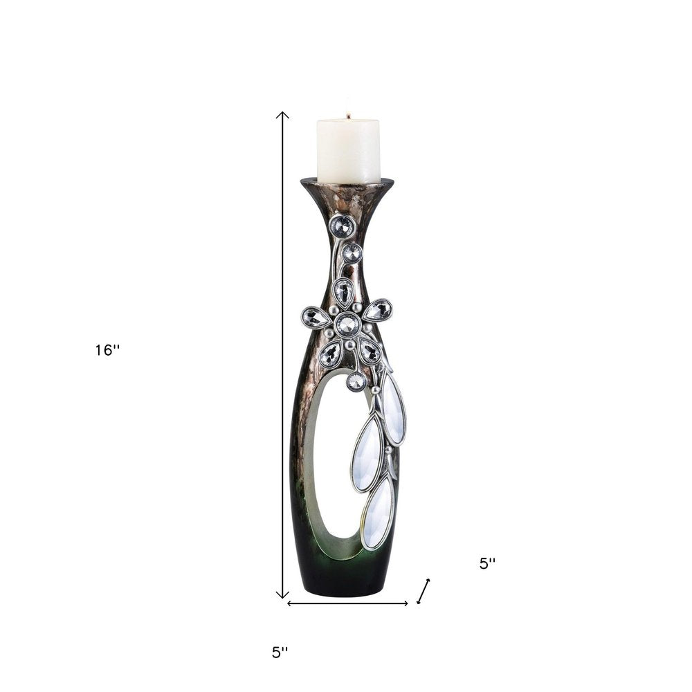 16" Ornate Faux Crystal Tabletop Pillar Candle Holder HomeRoots