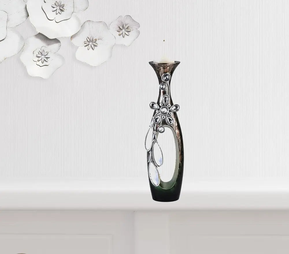 16" Ornate Faux Crystal Tabletop Pillar Candle Holder HomeRoots