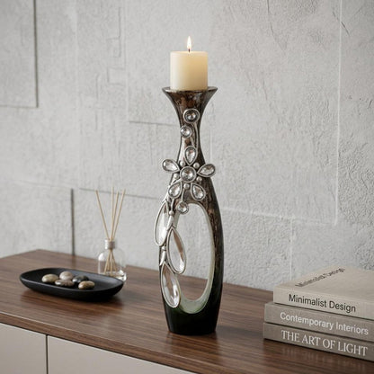 16" Ornate Faux Crystal Tabletop Pillar Candle Holder HomeRoots