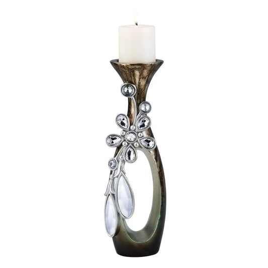 20" Ornate Faux Crystal Tabletop Pillar Candle Holder HomeRoots