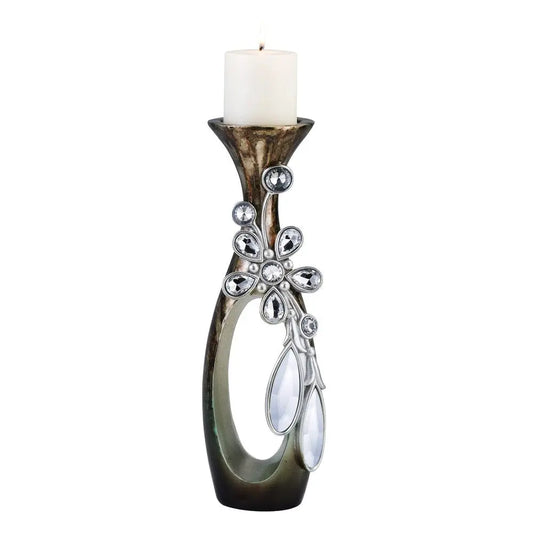 20" Ornate Faux Crystal Tabletop Pillar Candle Holder HomeRoots