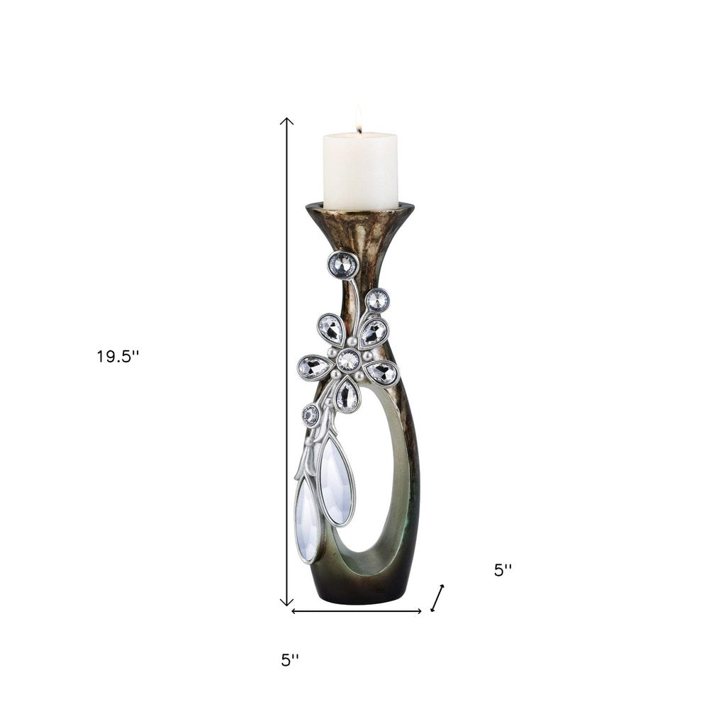 20" Ornate Faux Crystal Tabletop Pillar Candle Holder HomeRoots