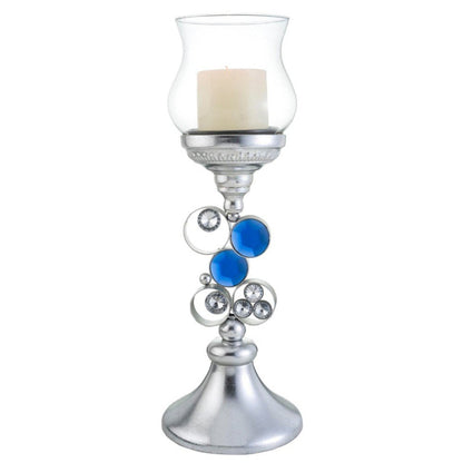 18" Blue Clear And Silver Polyresin Tabletop Hurricane Candle Holder HomeRoots