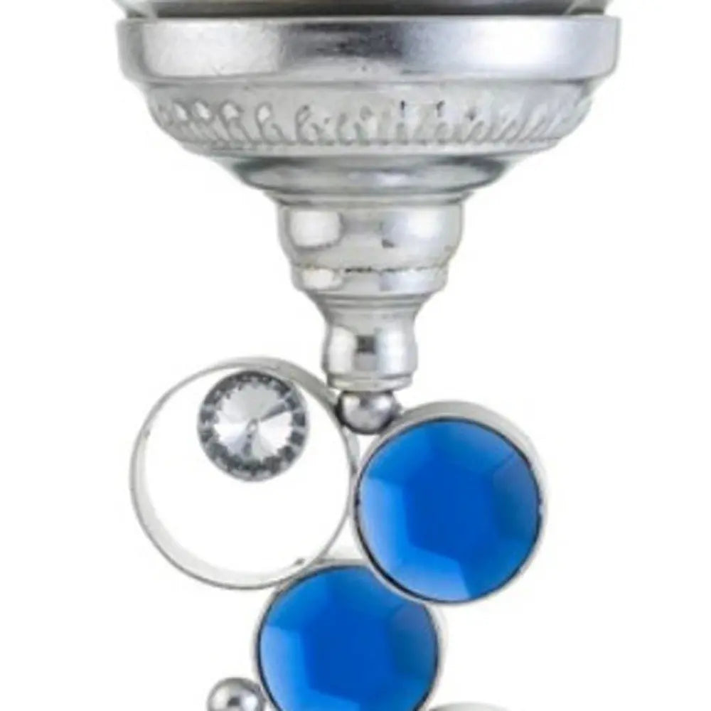 18" Silver and Blue Faux Crystal Bling Hurricane Candle Holder HomeRoots