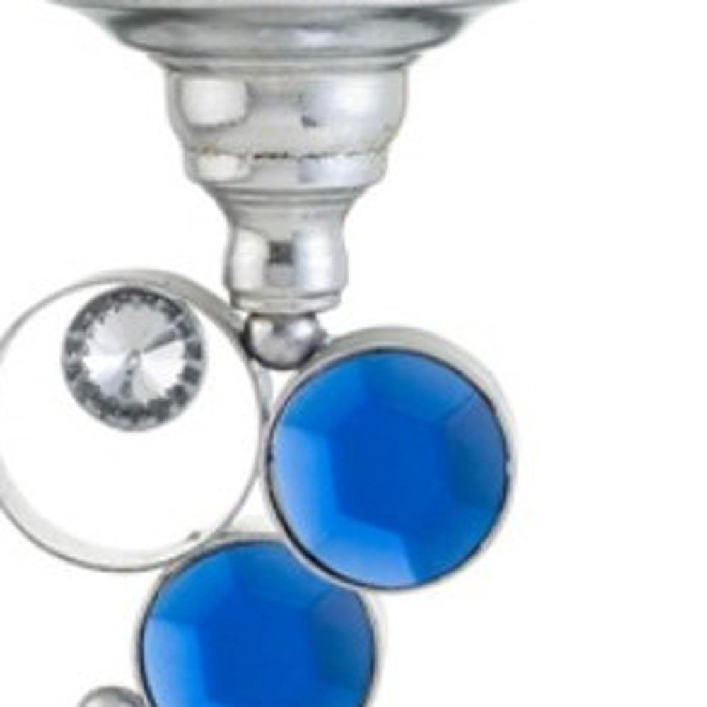 18" Blue Clear And Silver Polyresin Tabletop Hurricane Candle Holder HomeRoots