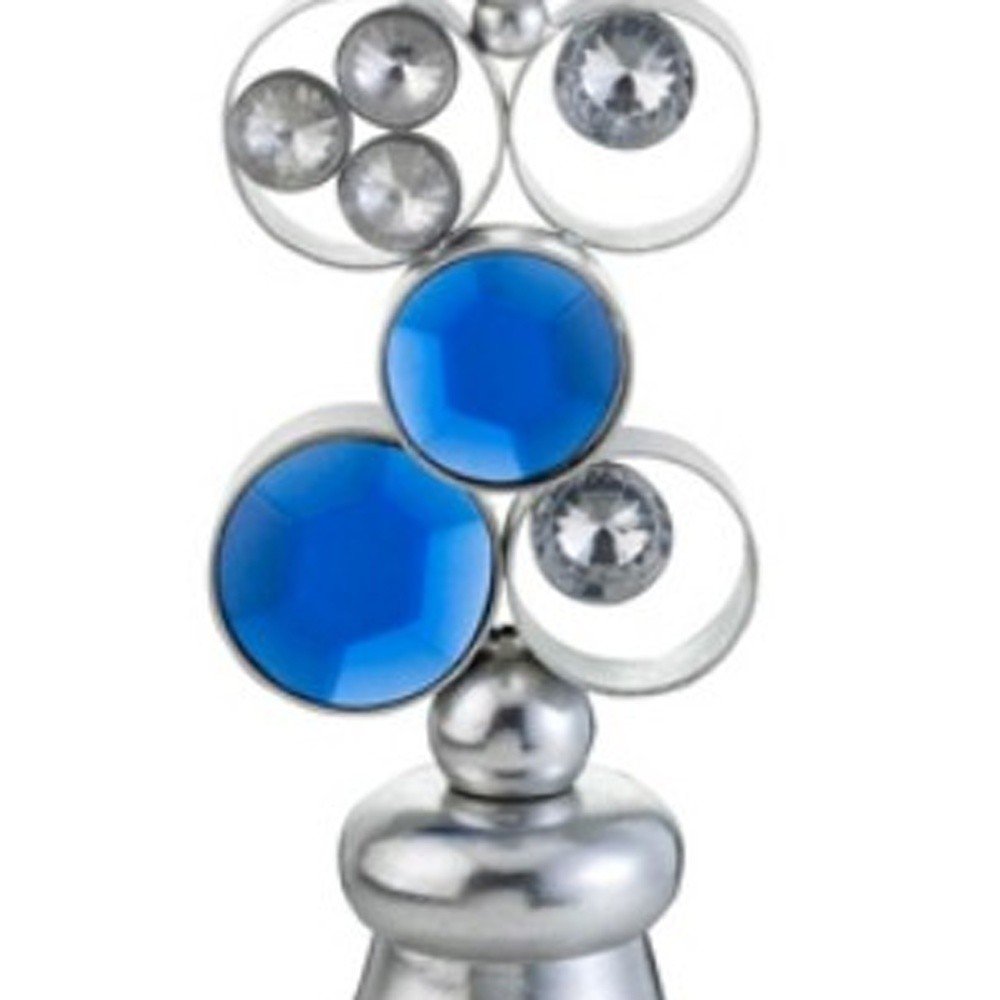21" Silver and Blue Faux Crystal Bling Hurricane Candle Holder HomeRoots