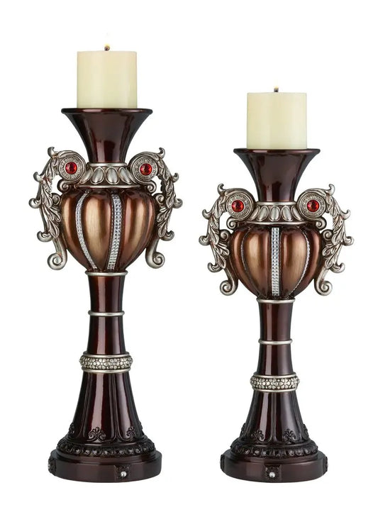 Set Of Two Bronze Tabletop Urn Shape Pillar Candle Holders HomeRoots
