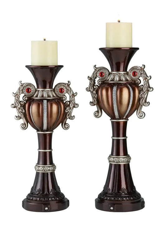 Set Of Two Bronze Tabletop Urn Shape Pillar Candle Holders HomeRoots