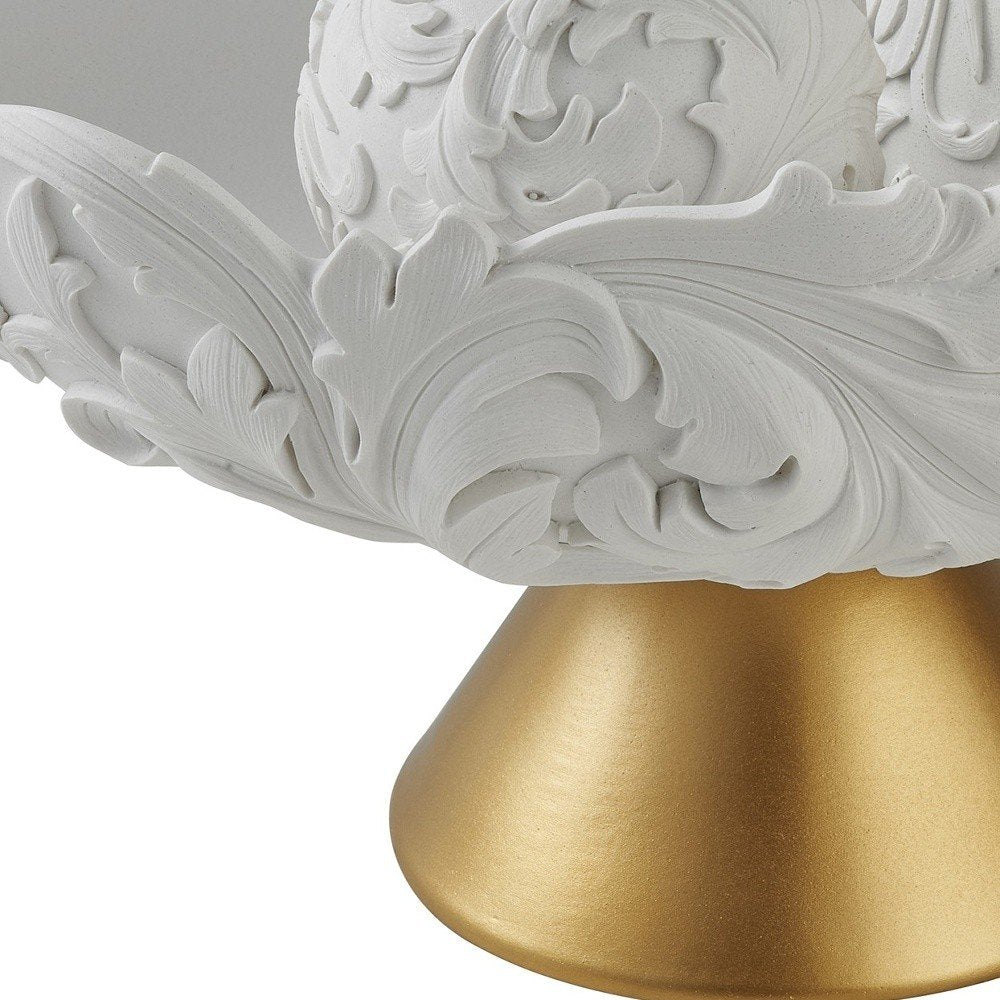 9" Matte Gold And White Polyresin Decorative Bowl With Orbs HomeRoots