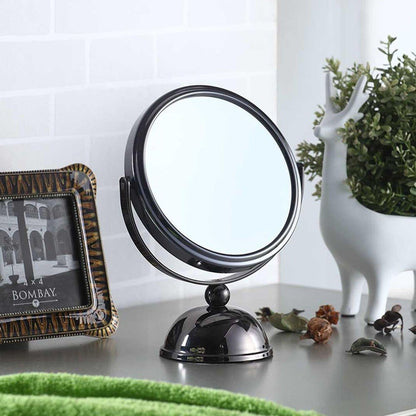 9" Black Round Metal Framed Makeup Shaving Tabletop Mirror HomeRoots