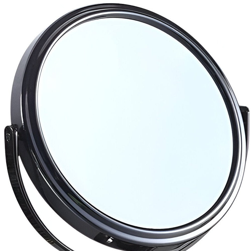 9" Black Round Metal Framed Makeup Shaving Tabletop Mirror HomeRoots