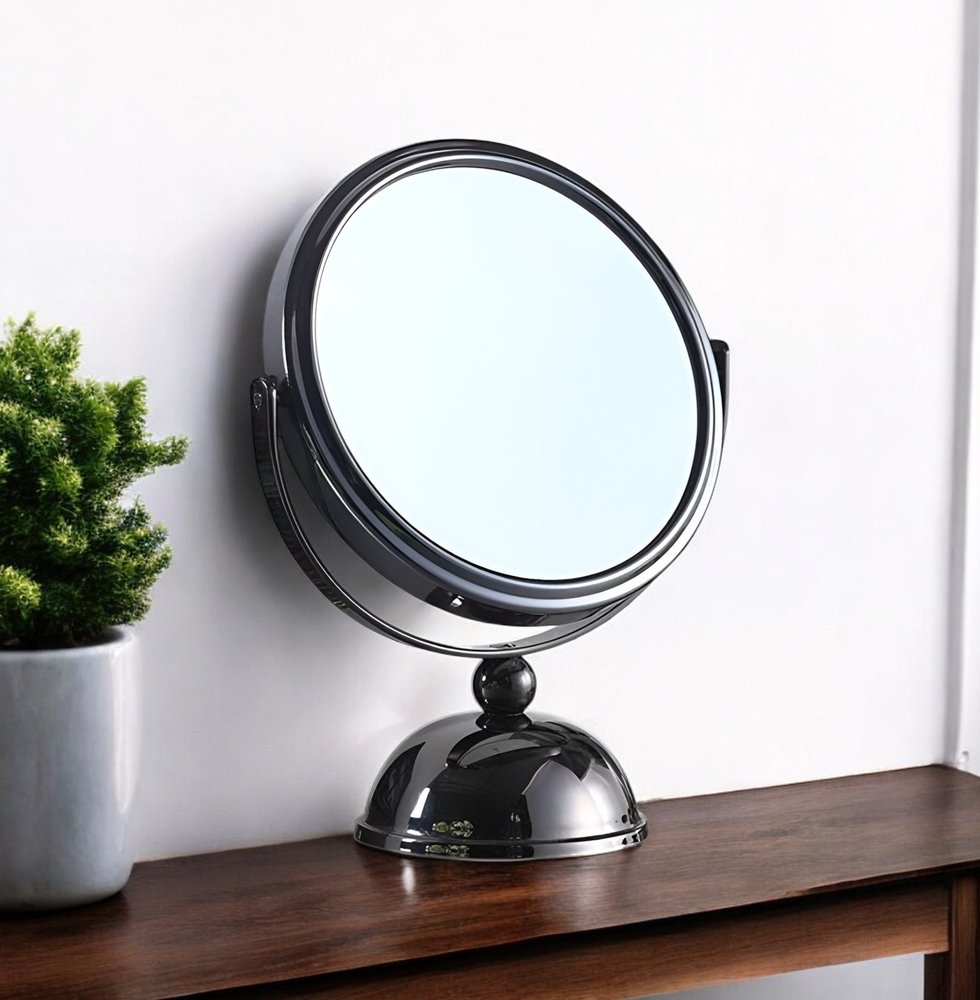9" Black Round Metal Framed Makeup Shaving Tabletop Mirror HomeRoots