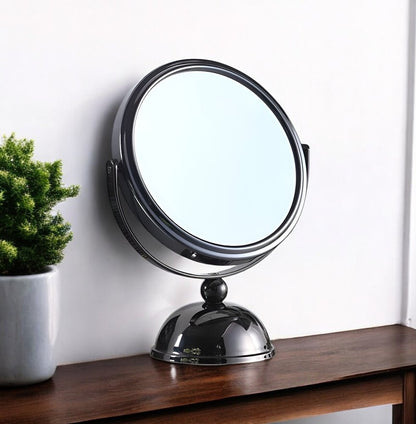 9" Black Round Metal Framed Makeup Shaving Tabletop Mirror HomeRoots