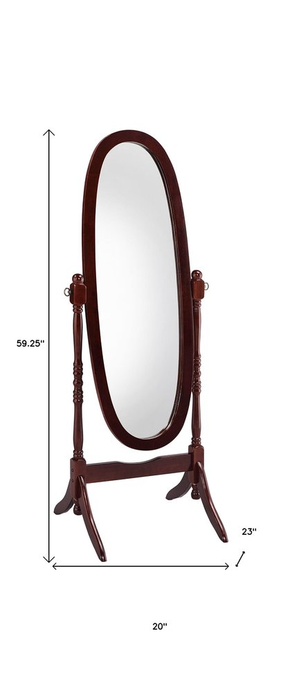 59" Brown Cherry Oval Framed Cheval Standing Mirror HomeRoots