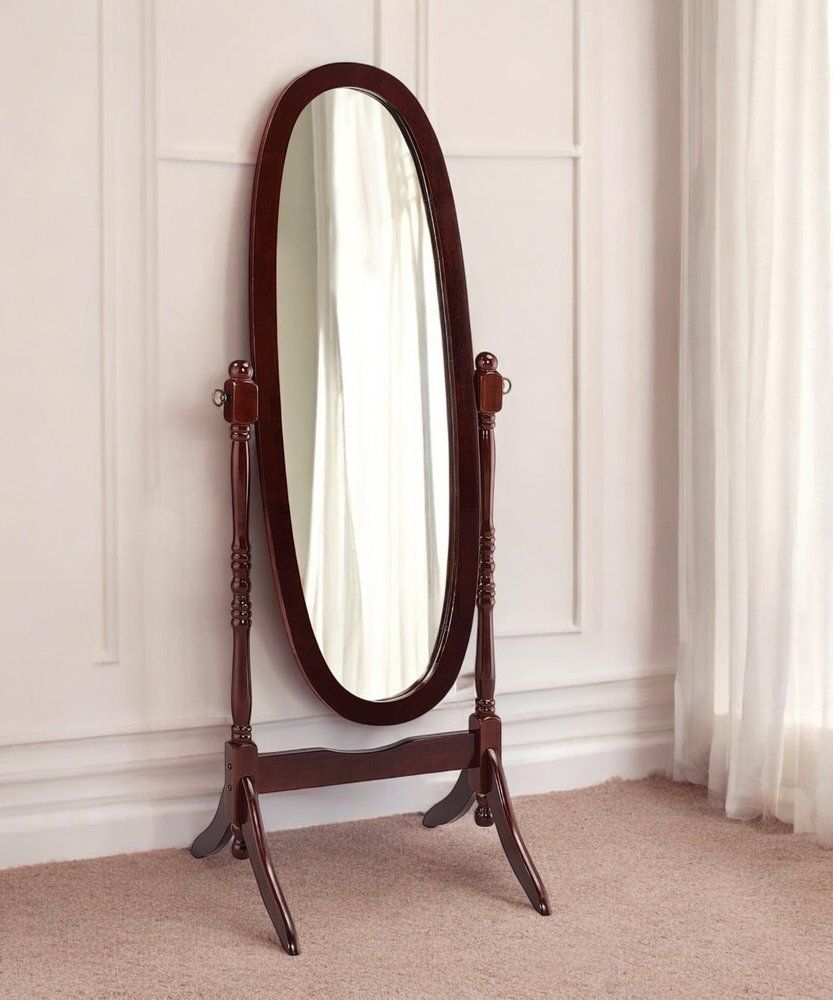 59" Brown Cherry Oval Framed Cheval Standing Mirror HomeRoots