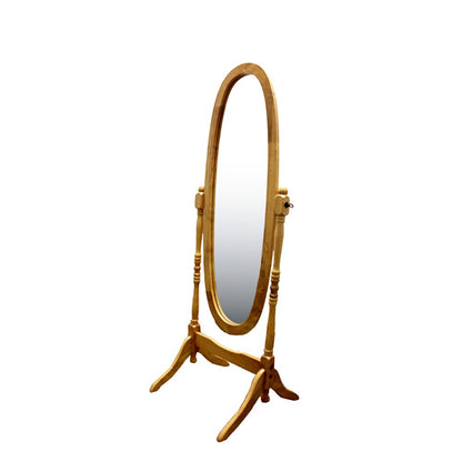 59" Natural Wood Oval Freestanding Tilting Framed Cheval Mirror HomeRoots