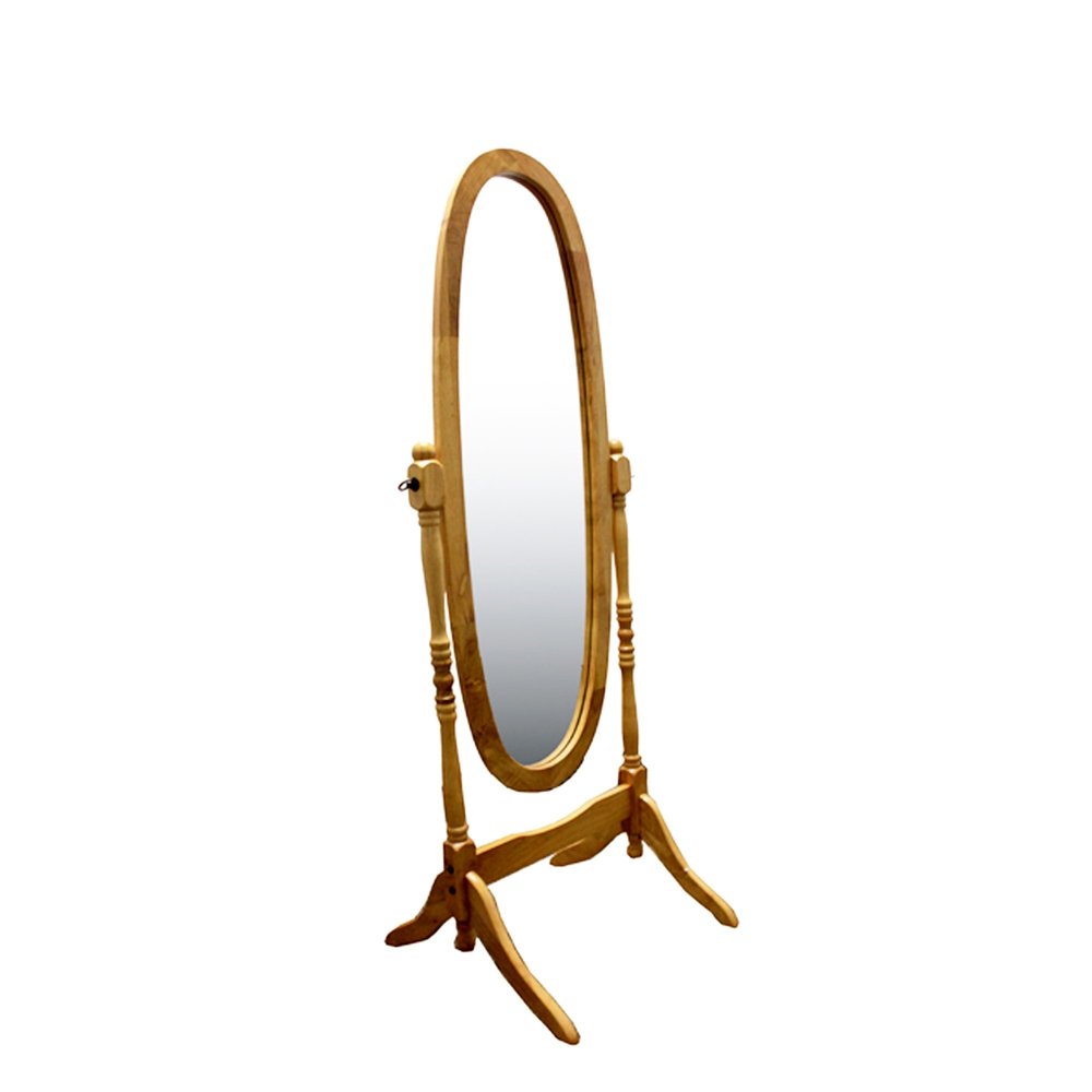 59" Natural Wood Oval Freestanding Tilting Framed Cheval Mirror HomeRoots