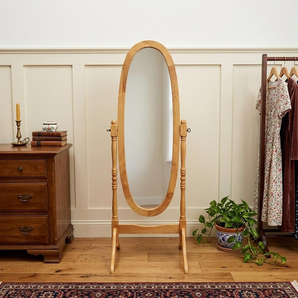 60" White Oval Wood Framed Freestanding Cheval Mirror HomeRoots