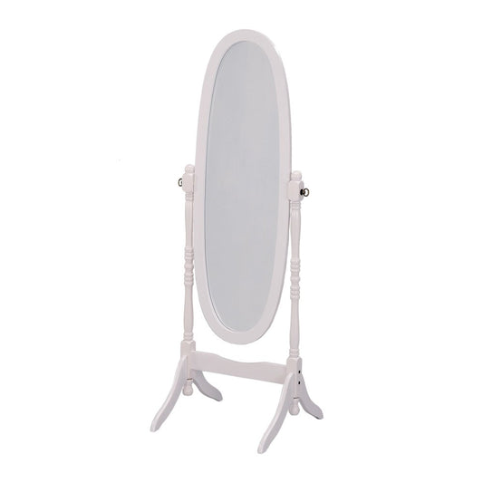 60" White Oval Wood Framed Freestanding Cheval Mirror HomeRoots