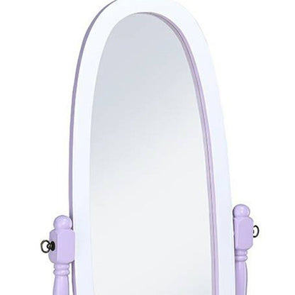 59" Purple And White Wood Freestanding Oval Framed Cheval Mirror HomeRoots