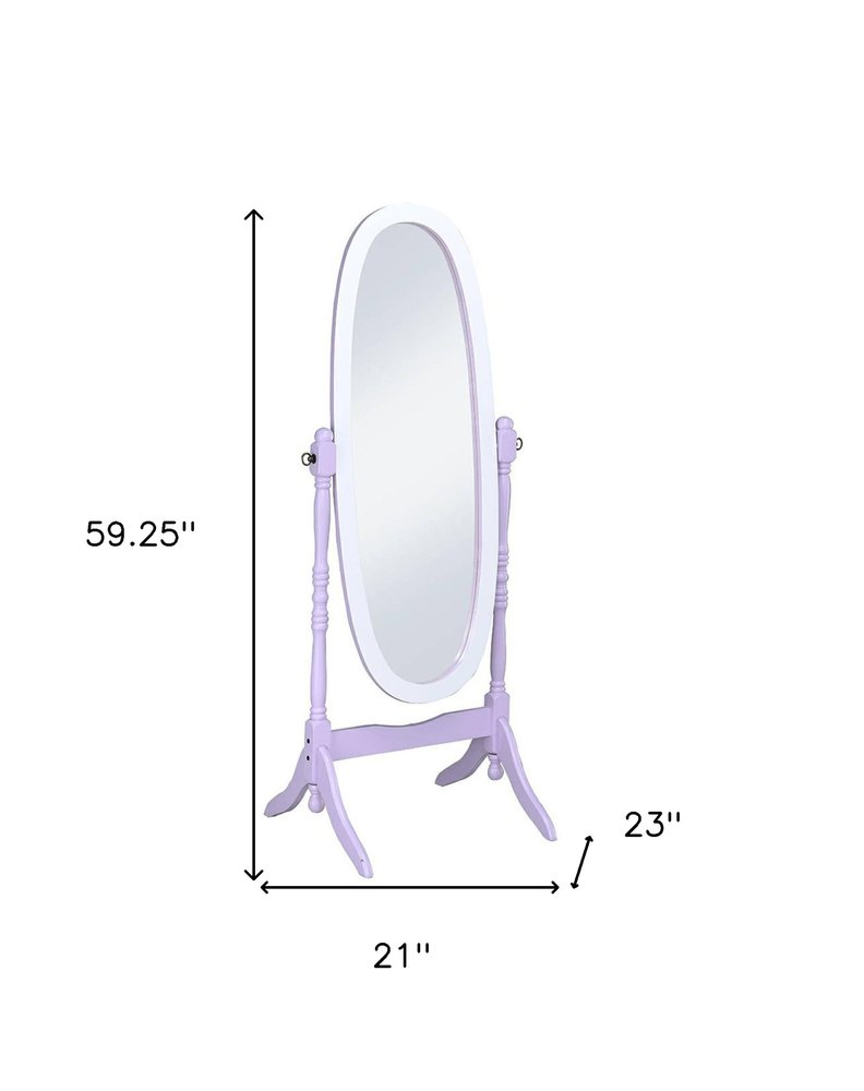 59" Purple And White Wood Freestanding Oval Framed Cheval Mirror HomeRoots
