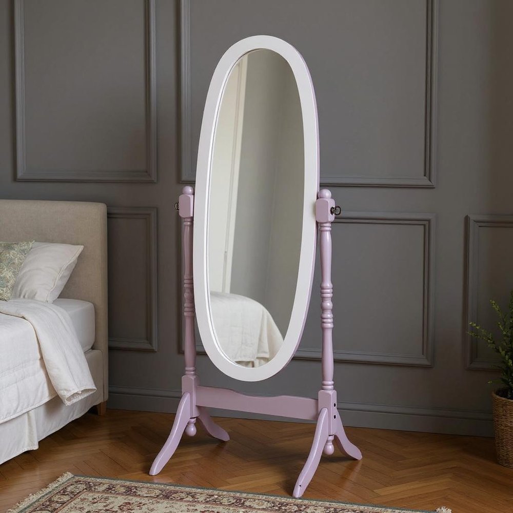 59" Purple And White Wood Freestanding Oval Framed Cheval Mirror HomeRoots