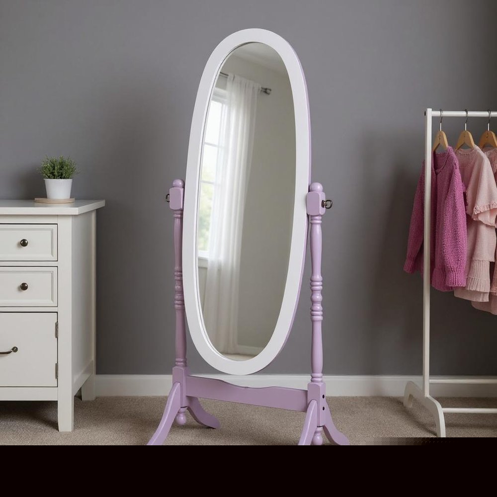 59" Purple And White Wood Freestanding Oval Framed Cheval Mirror HomeRoots